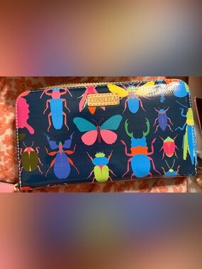 Consuela last collection Navy Bug & Butterfly Zip wallet with Bright Accents